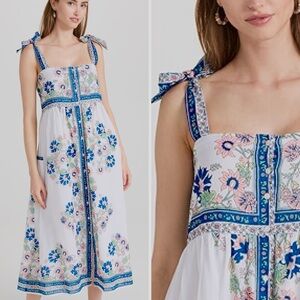 Juliet Dunn Tie Shoulder Dress in Rose Border - Size 1